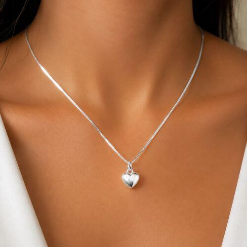 Colar Cora��o Liso 1.0 cm Banhado a Prata