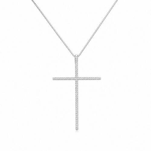 Colar Cruz com Micro Zirc�nia Cristal Banhado a Prata