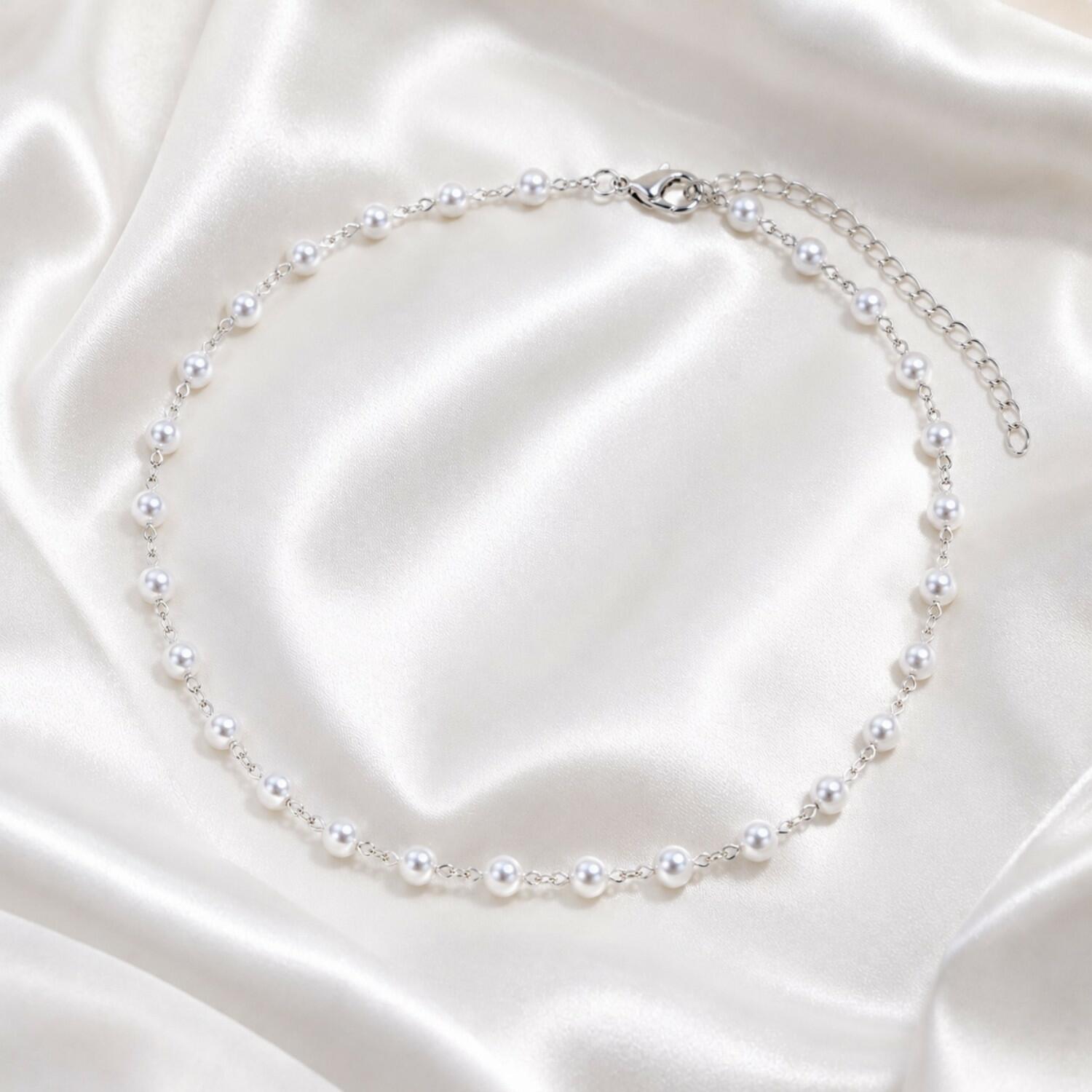 Choker Mini Bolinha em Pérola Banhado a Prata