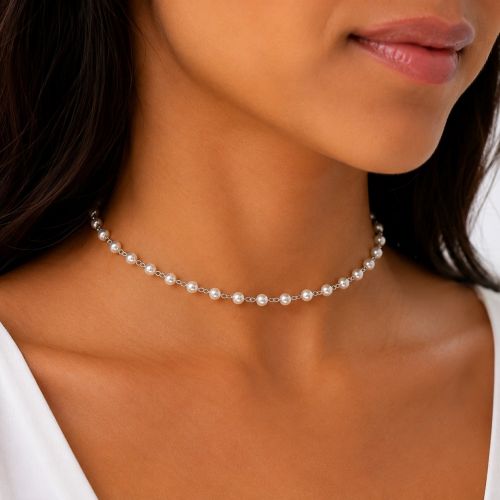 Choker Mini Bolinha em Pérola Banhado a Prata