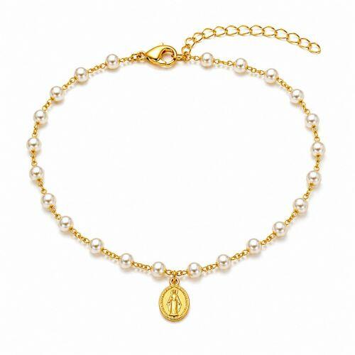 Choker P�rola com Nossa Senhora Milagrosa Banhado a Ouro