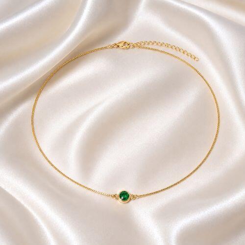 Choker Redondo Cristal Esmeralda Banhado a Ouro