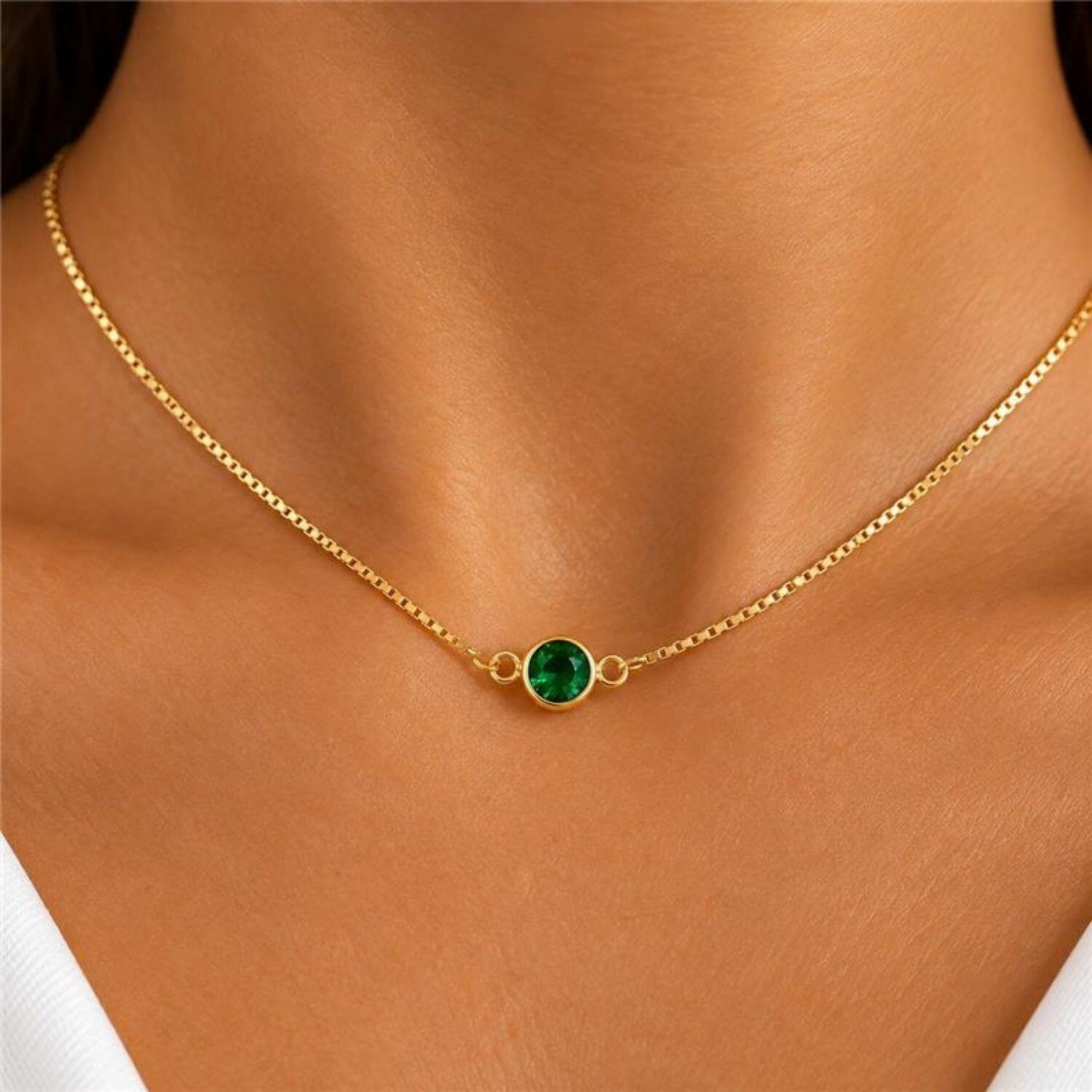 Choker Redondo Cristal Esmeralda Banhado a Ouro