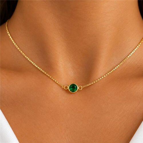 Choker Redondo Cristal Esmeralda Banhado a Ouro
