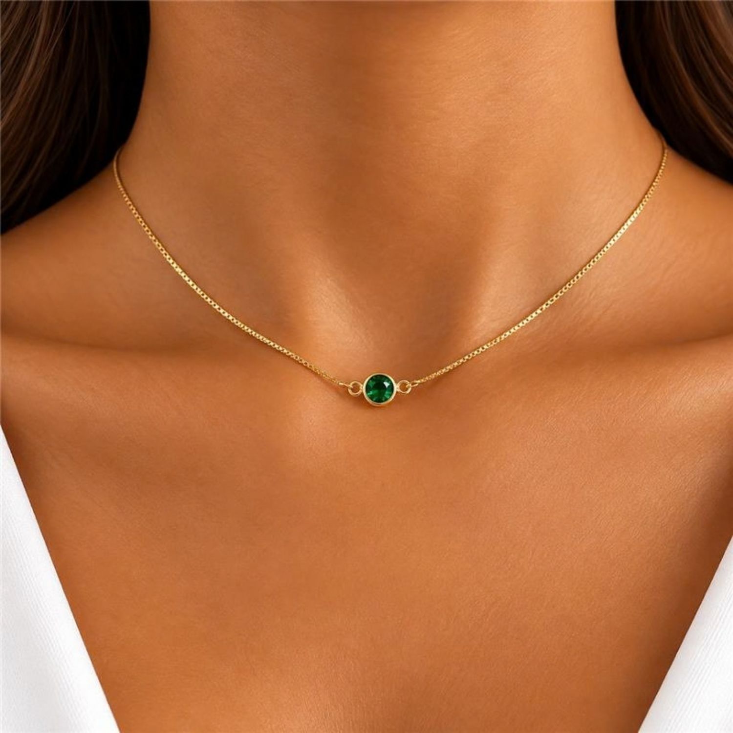 Choker Redondo Cristal Esmeralda Banhado a Ouro