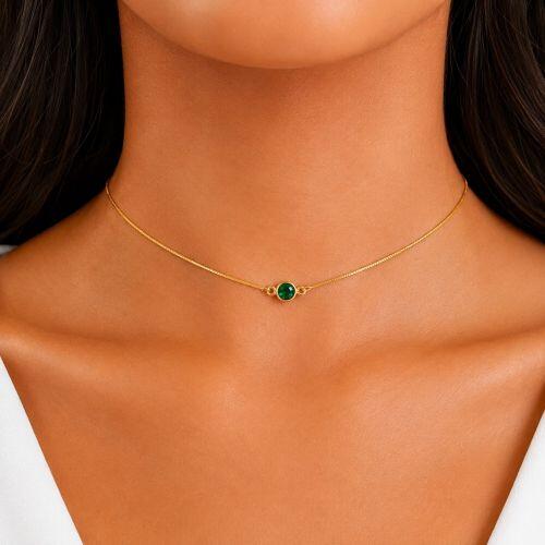 Choker Redondo Cristal Esmeralda Banhado a Ouro