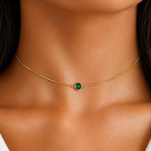 Choker Redondo Cristal Esmeralda Banhado a Ouro