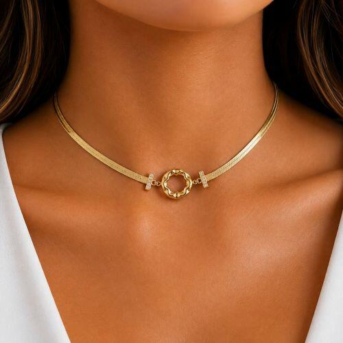 Choker Formas Laminado com Org�nico Vazado Banhado a Ouro