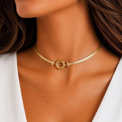 Choker Formas Laminado com Orgânico Vazado Banhado a Ouro