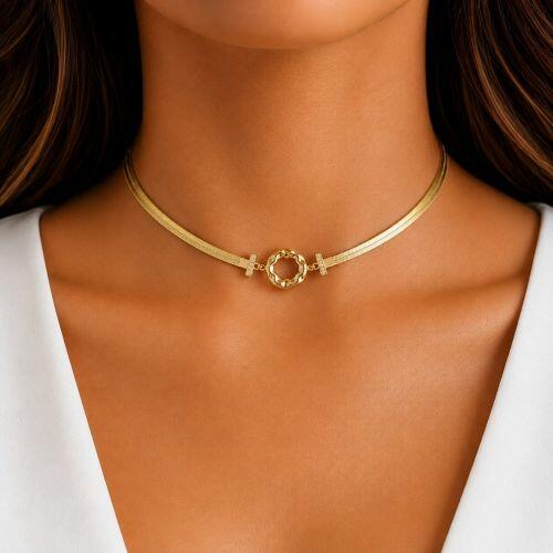Choker Formas Laminado com Orgânico Vazado Banhado a Ouro