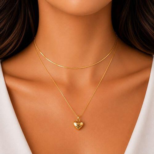 Choker Dupla Rabo de Rato com Cora��o Banhado a Ouro