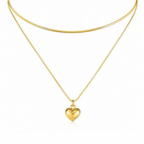 Choker Dupla Rabo de Rato com Cora��o Banhado a Ouro