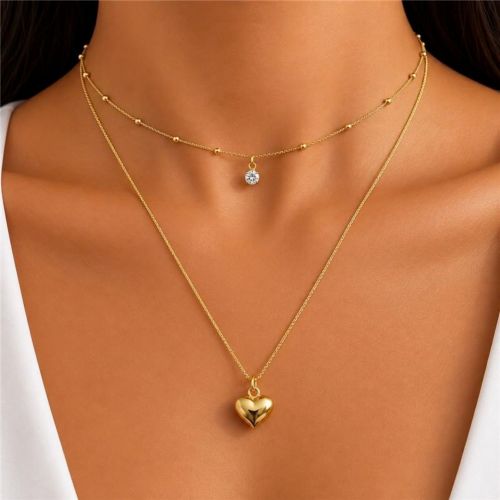 Choker Dupla Bola e Ponto de Luz com Cora��o Liso Banhado a Ouro