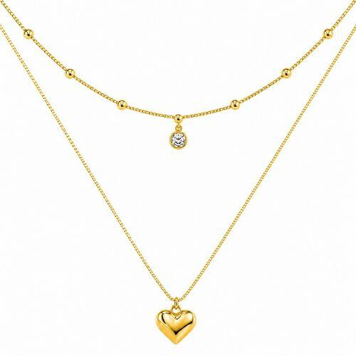 Choker Dupla Bola e Ponto de Luz com Cora��o Liso Banhado a Ouro