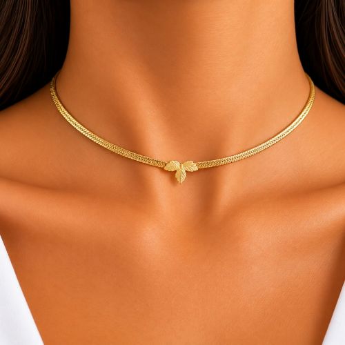 Choker Laminada com Folha Banhado a Ouro