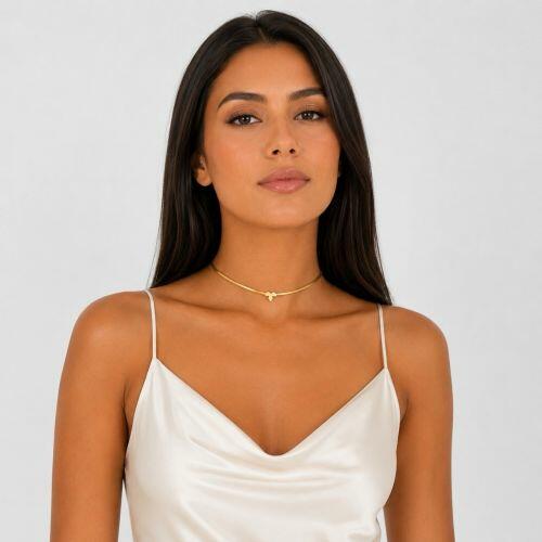 Choker Laminada com Folha Banhado a Ouro