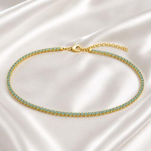 Choker Riviera Zircônia Acqua Marinha Banhado a Ouro