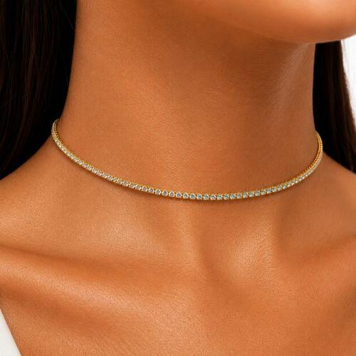 Choker Riviera Zirc�nia Acqua Marinha Banhado a Ouro