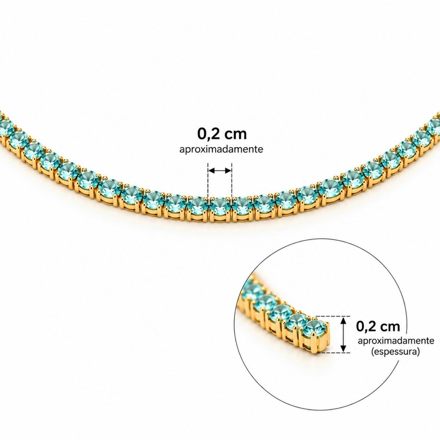 Choker Riviera Zircônia Acqua Marinha Banhado a Ouro