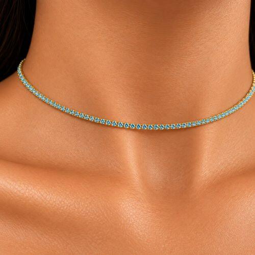 Choker Riviera Zircônia Acqua Marinha Banhado a Ouro