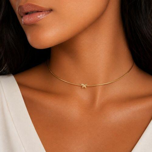 Choker Aro com Borboleta Lisa Banhado em Ouro 18K