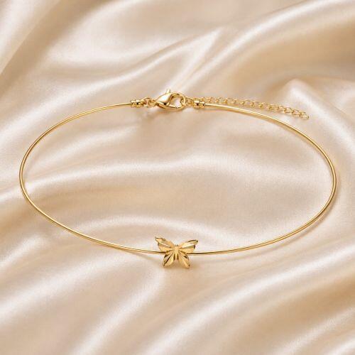 Choker Aro com Borboleta Lisa Banhado em Ouro 18K