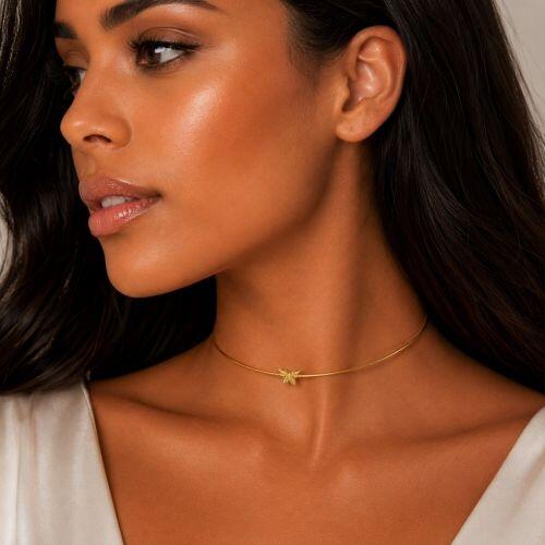 Choker Aro com Borboleta Lisa Banhado em Ouro 18K