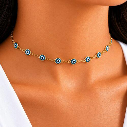 Choker Olho Grego Azul Banhado em Ouro 18k