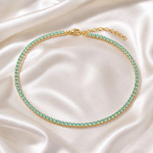 Choker Riviera Zirc�nia Acqua Marinha Banhado em Ouro18k