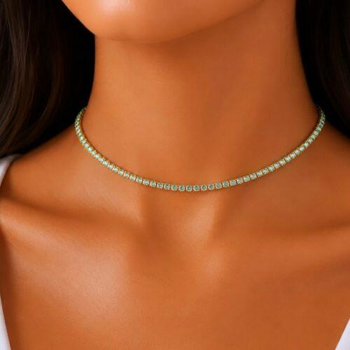 Choker Riviera Zirc�nia Acqua Marinha Banhado em Ouro18k