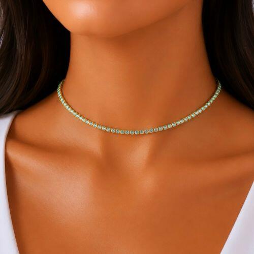 Choker Riviera Zirc�nia Acqua Marinha Banhado em Ouro18k