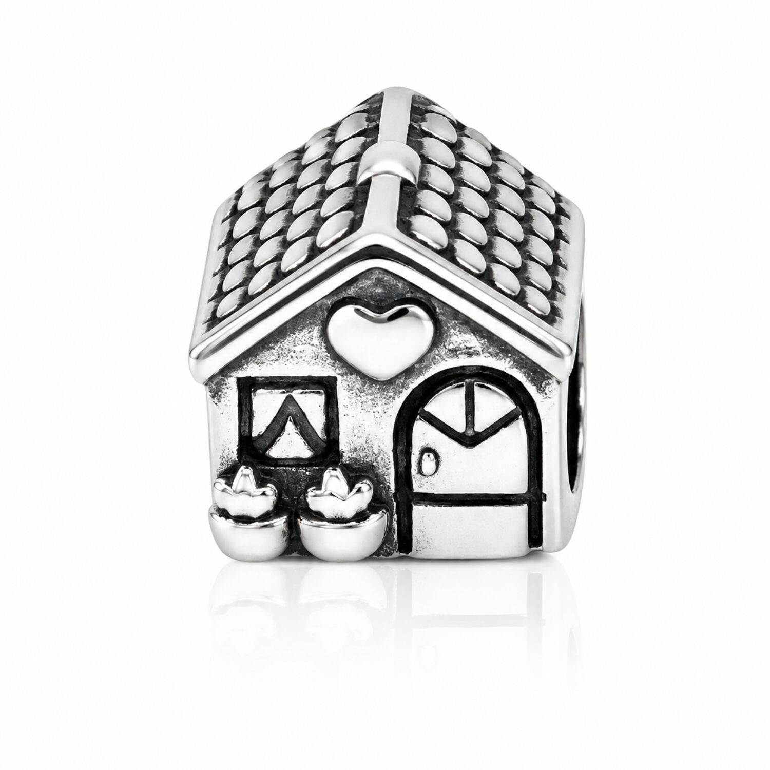 Berloque Casa com Coração Aço Inox