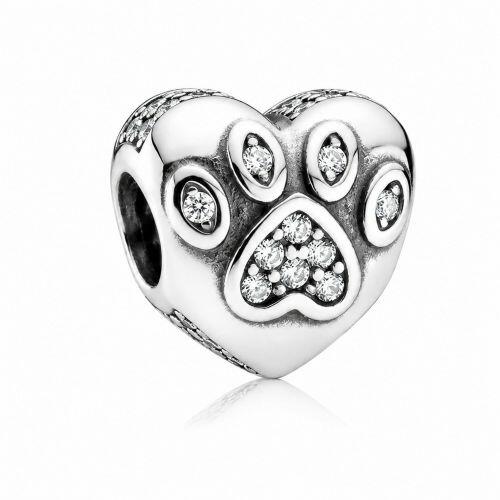 Berloque Cora��o com Patinha Zirc�nia Cristal A�o Inox