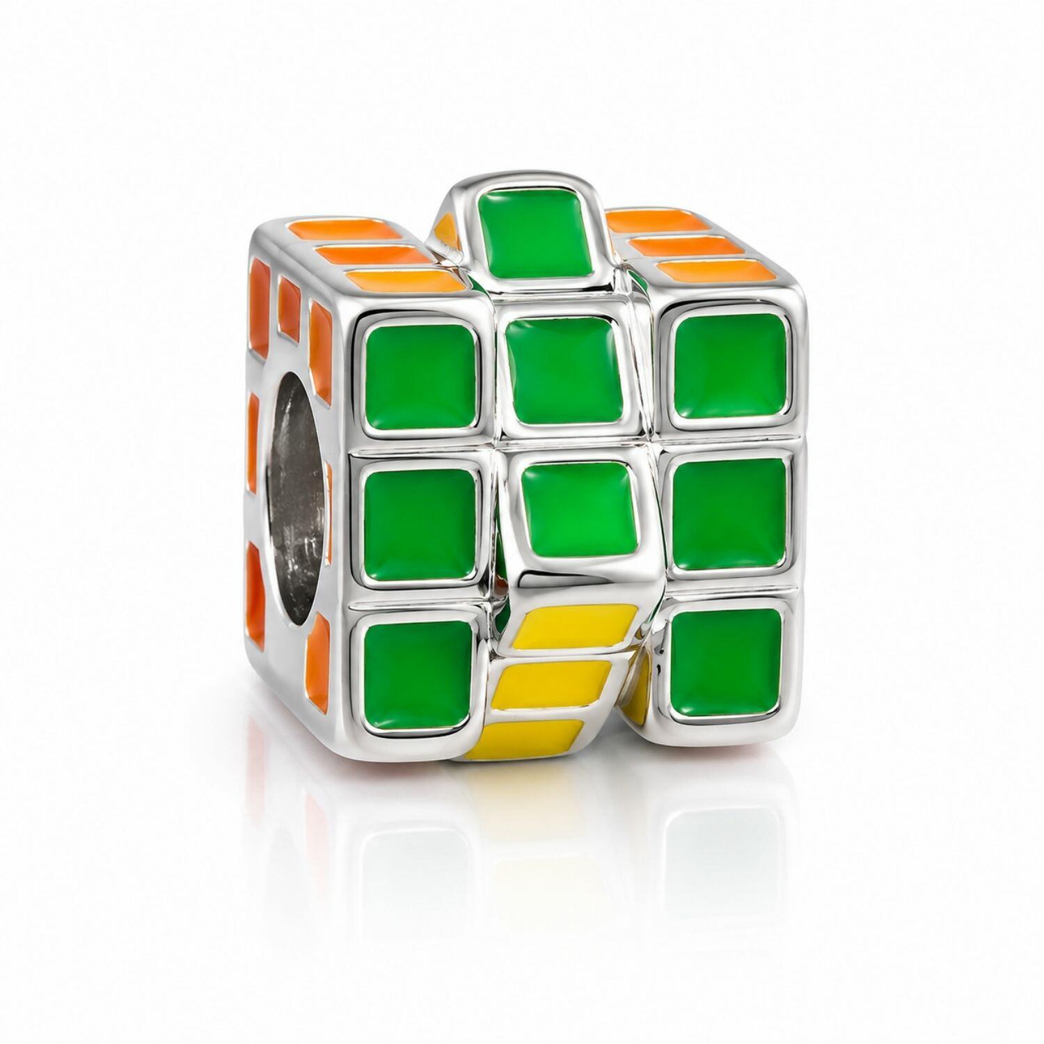 Berloque Cubo Mágico Colorido Aço Inox