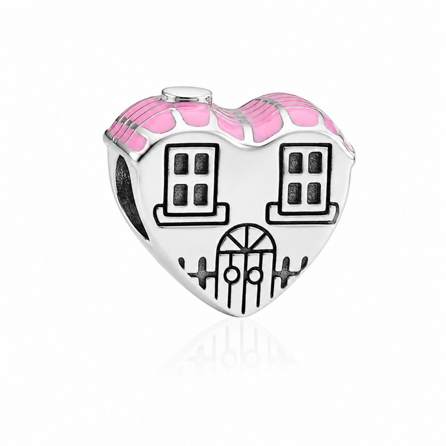Berloque Separador Casa Coração Rosa Aço Inox