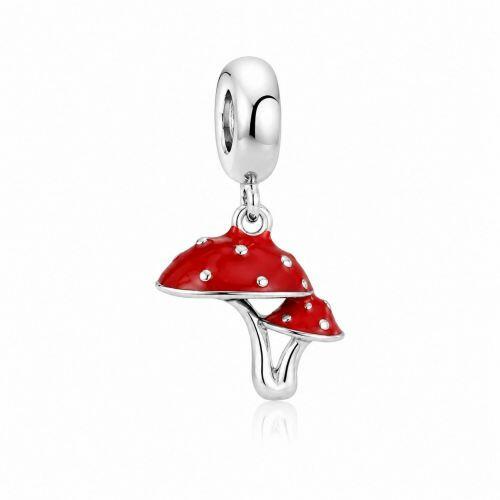 Berloque 2 Cogumelos Vermelho Aço Inox