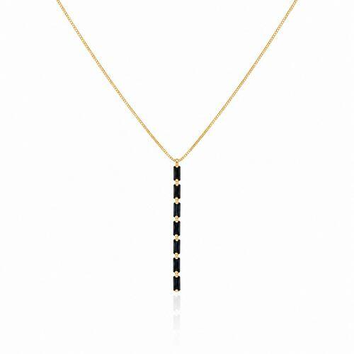 Colar Gravatinha Baguette Zirc�nia Negra Banhado a Ouro