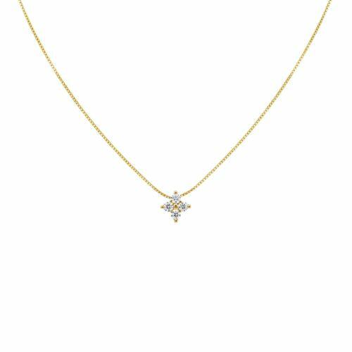 Colar Mini Flor 4 Pétalas Zircônia Cristal Banhado a Ouro