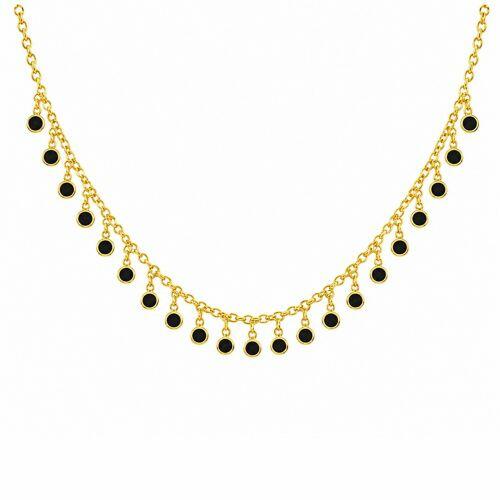 Colar Elo Portugu�s com Ponto de Luz Zirc�nia Negra Banhado a Ouro