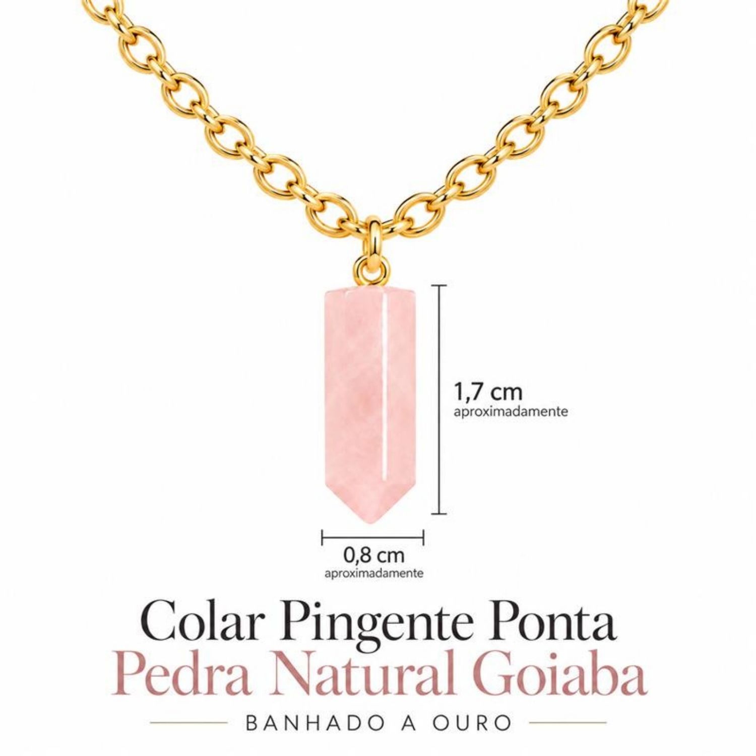 Colar Ponta Pedra Natural Goiaba Banhado a Ouro