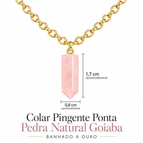 Colar Ponta Pedra Natural Goiaba Banhado a Ouro