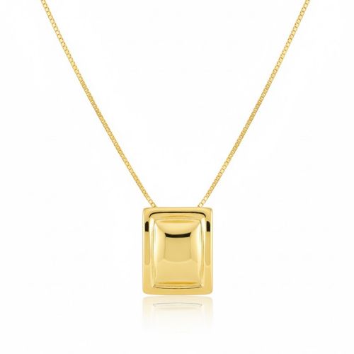 Colar Formas Retângulo Abaulado Banhado a Ouro