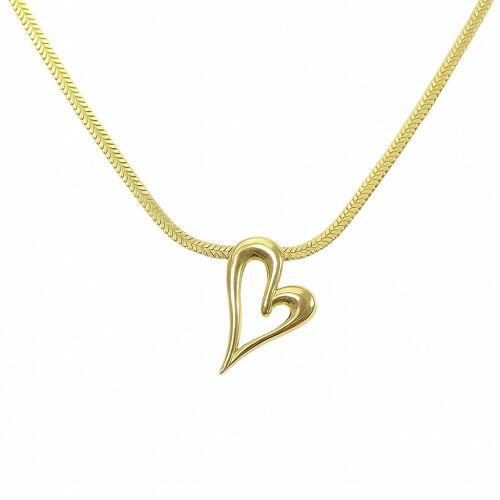 Colar Laminado com Cora��o Vazado Banhado a Ouro