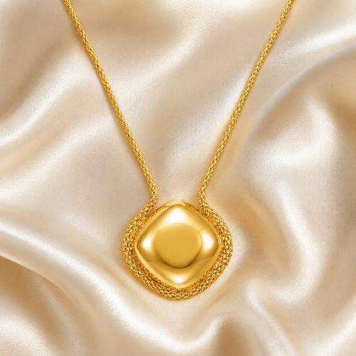 Colar Elo Pipoca com Pingente Abaulado Banhado a Ouro