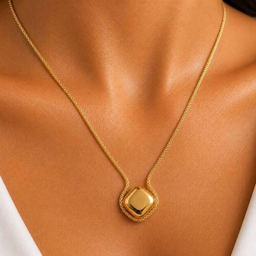 Colar Elo Pipoca com Pingente Abaulado Banhado a Ouro