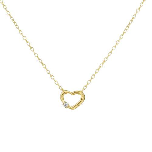 Colar Cora��o Vazado Abaulado com Ponto de Luz Banhado a Ouro