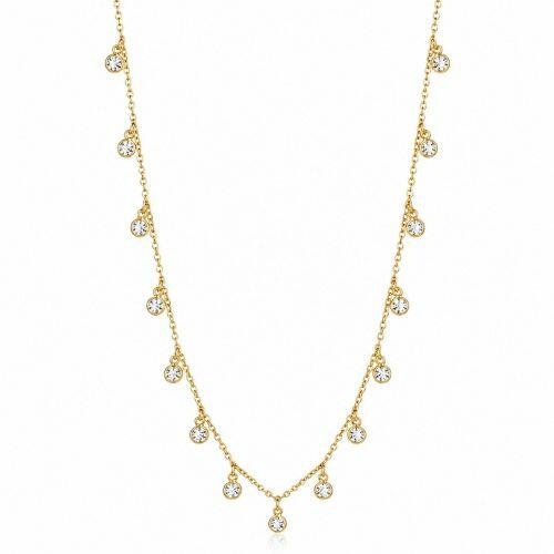Colar 60 cm Mini Elo com Pontos de Luz Zirc�nia Cristal Banhado a Ouro