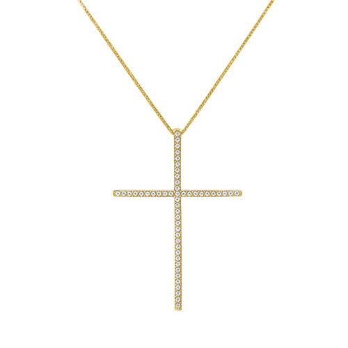 Colar Cruz Micro Zircônia Cristal Banhado a Ouro