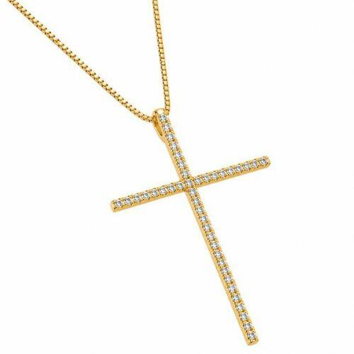 Colar Cruz Micro Zirc�nia Cristal Banhado a Ouro