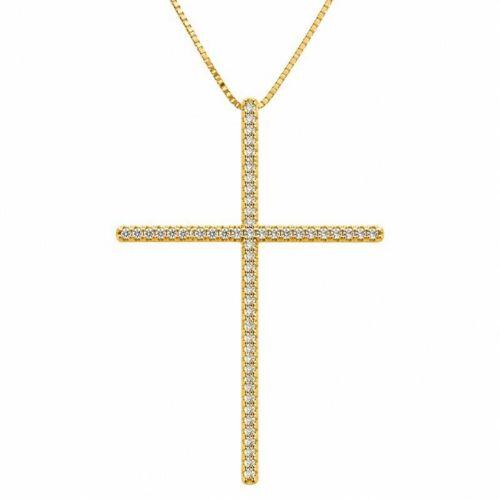 Colar Cruz Micro Zirc�nia Cristal Banhado a Ouro